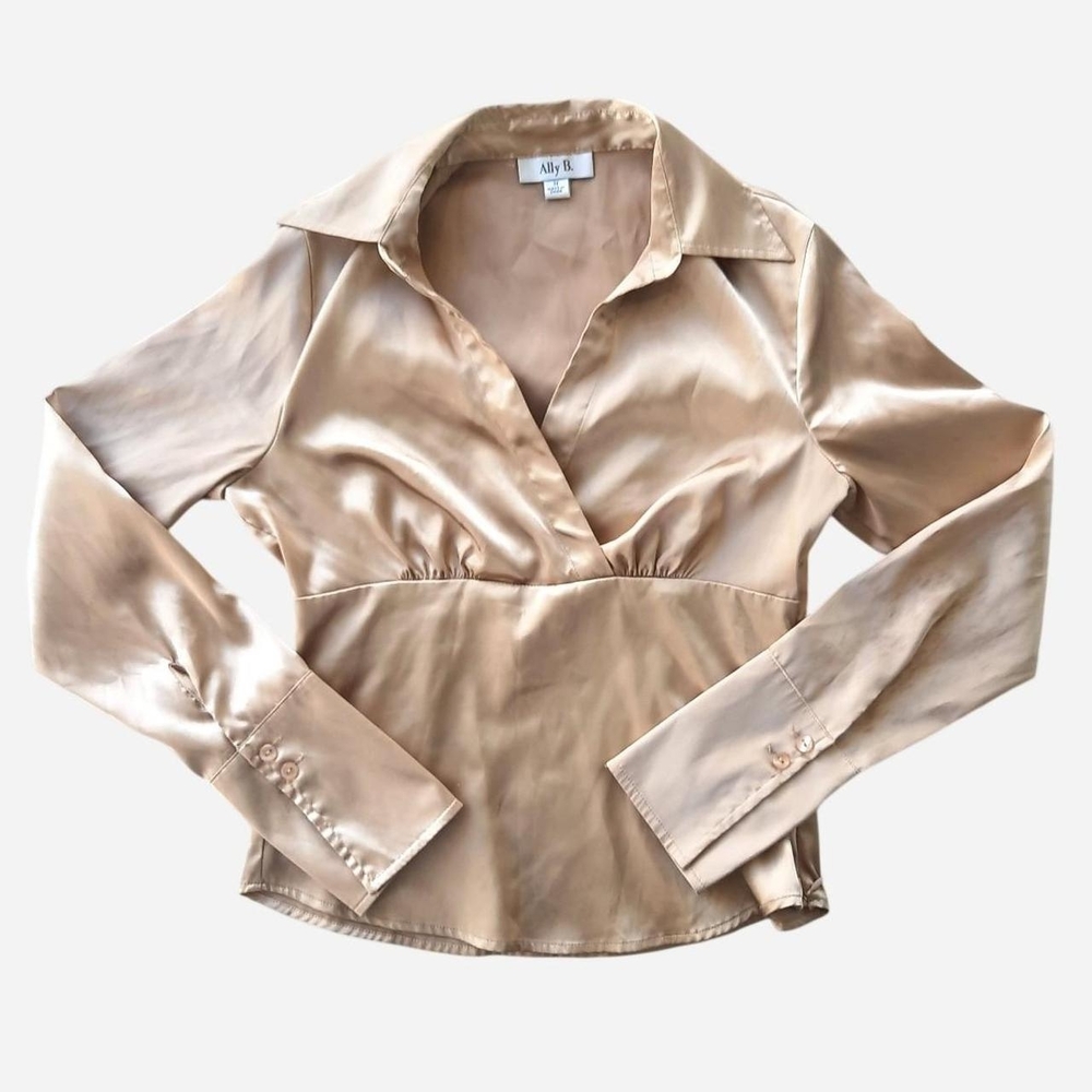 Silky Beige Long Sleeve Blouse By Ally B